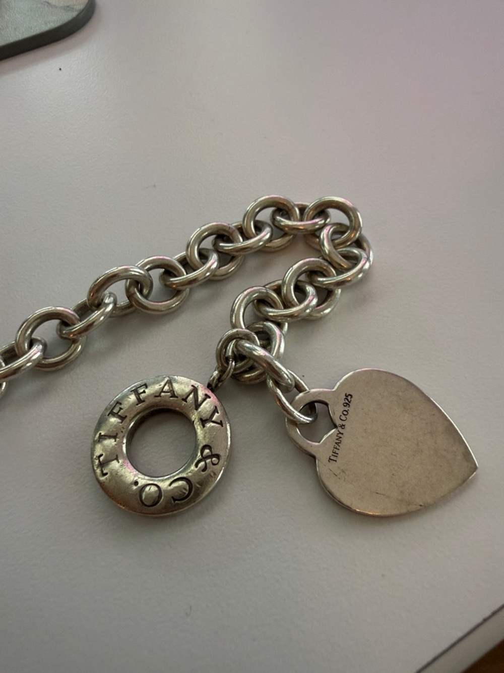 Vintage Tiffany & Co. Sterling Silver Heart Charm Toggle Necklace with Pouch - Picture 6 of 7